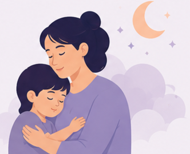 A parent holding their child close at night